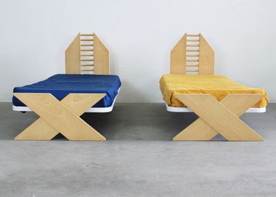 Gigi Sabadin Set of Two Andromeda Single Beds in Oak by Stilwood 1970s