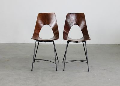 Augusto Bozzi Set of Two Ariston Chairs in Plywood and Metal by Saporiti 1950s