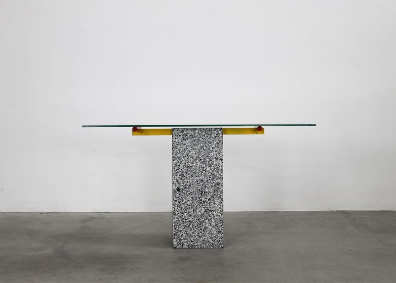 Console Table in Granite Lacquered Metal and Glass from 1990s