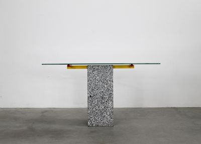 Console Table in Granite Lacquered Metal and Glass from 1990s