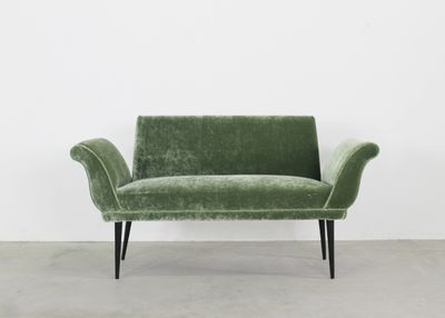 Andrea Busiri Vici Bench in Wood and Green Velvet Italian Manufacture 1950s