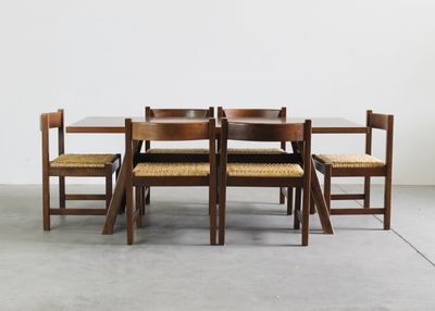 Giovanni Michelucci Torbecchia Dining Room Set in Wood and Straw by Poltronova 1960s