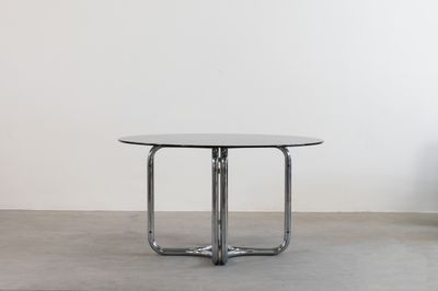 Giotto Stoppino Round Dining Table in Steel and Smoked Glass 1970s