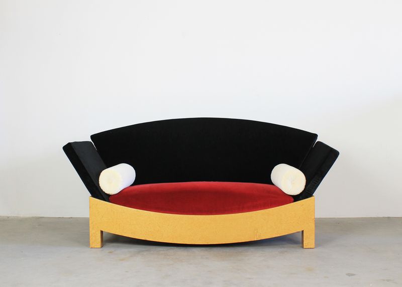 Hans Hollein Mitzi Sofa in Poplar and Wool Cloth by Poltronova 1981