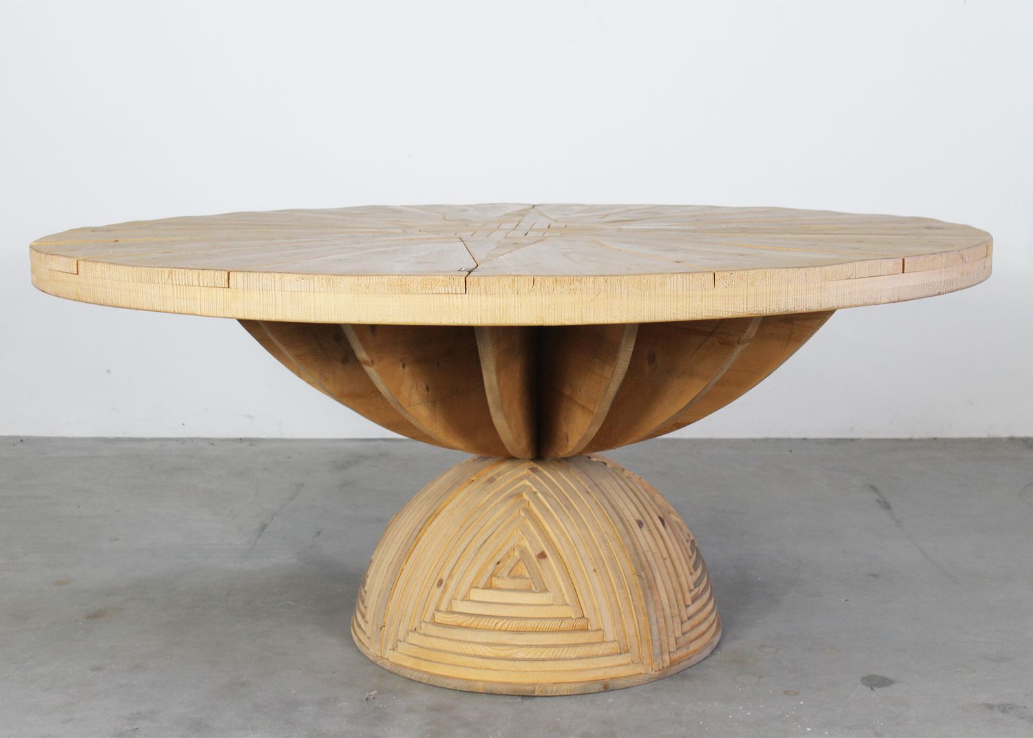 Mario Ceroli Round Table Rosa dei Venti in Wood by Poltronova 1970s