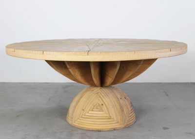 Mario Ceroli Round Table Rosa dei Venti in Wood by Poltronova 1970s
