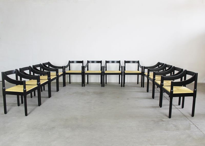 Vico Magistretti Set of Twelve Black Carimate Chairs by Cassina 1960s