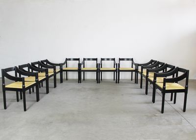 Vico Magistretti Set of Twelve Black Carimate Chairs by Cassina 1960s