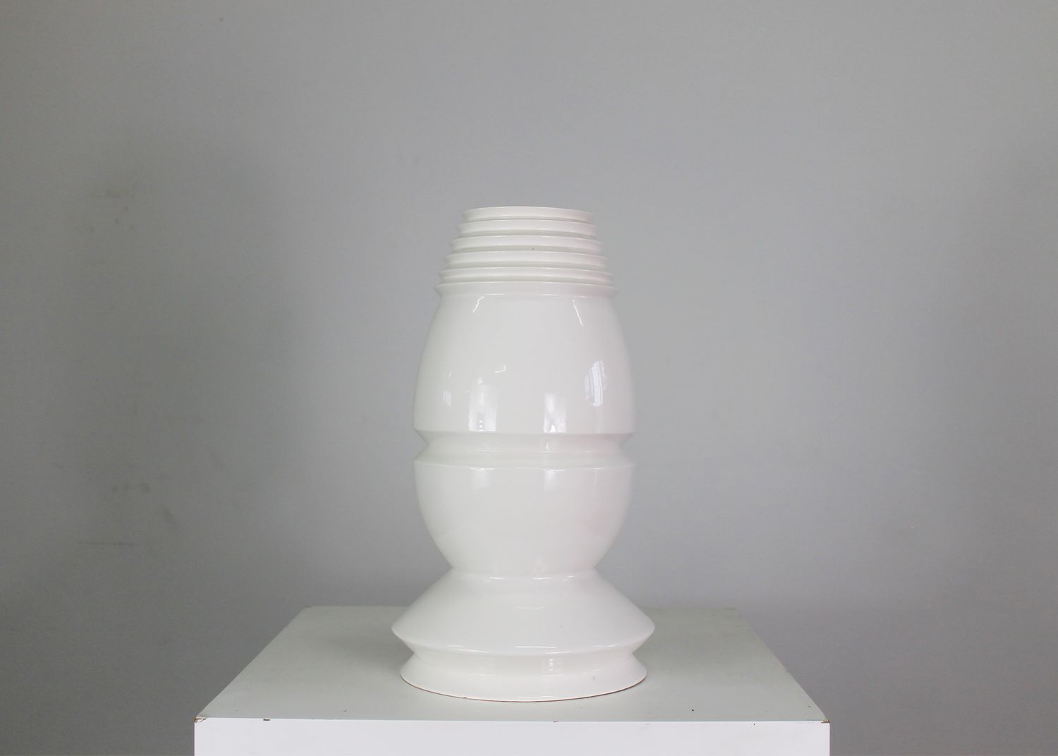 Sergio Asti BBK Vase in White Enameled Ceramic Dated in 1980s Author's Proof