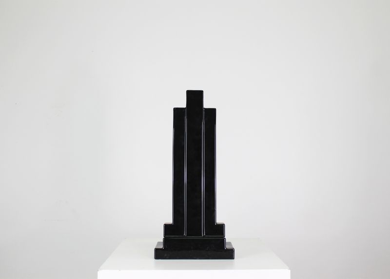 Ettore Sottsass Y15 Vase in Black Enameled Ceramic Yantra Series Poltronova 1970s