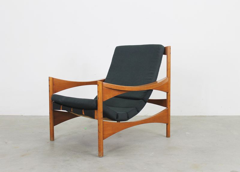 Franco Bettonica P 40 Armchair in Walnut and Fabric by Poltronova 1960s