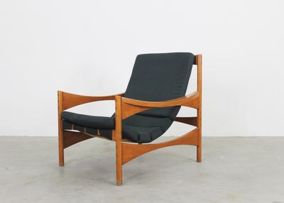Franco Bettonica P 40 Armchair in Walnut and Fabric by Poltronova 1960s