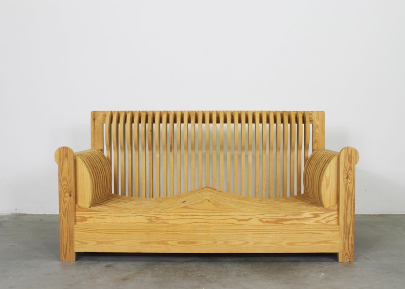 Mario Ceroli Two-Seater Sofa in Wood Mobili della Valle series by Poltronova 1970s