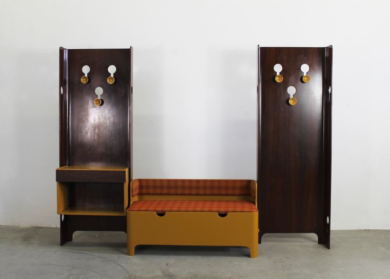 Carlo de Carli Entrance Hall Set in Plywood and Fabric by FIARM 1960s