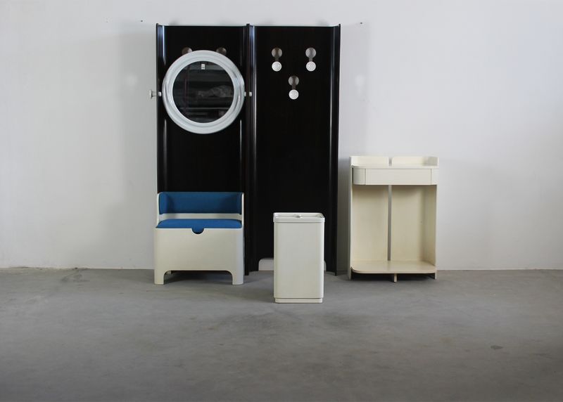 Carlo De Carli Set for Entrance Hallway in Plywood and Bakelite by Fiam 1970s