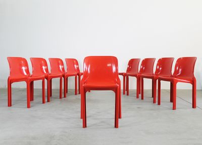 Vico Magistretti Set of Nine Red Selene Chairs by Heller 2000s