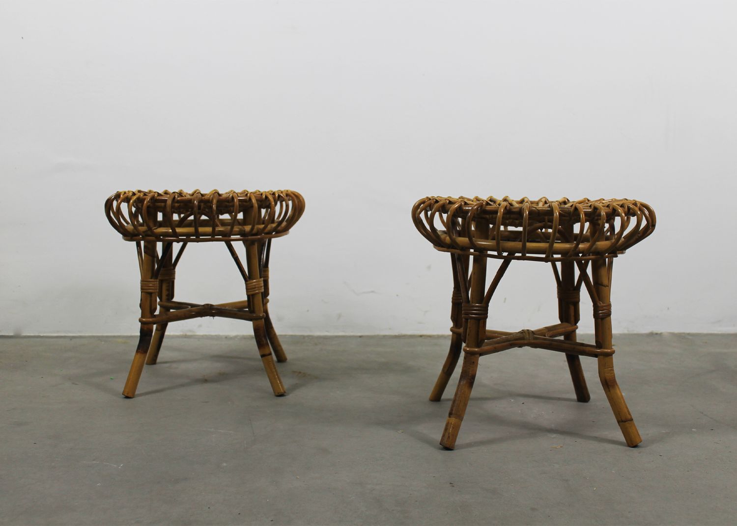 Franco Albini Set of Two Stools in Bamboo and Rattan 1960s