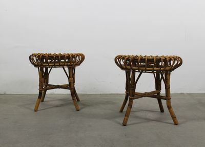 Franco Albini Set of Two Stools in Bamboo and Rattan 1960s