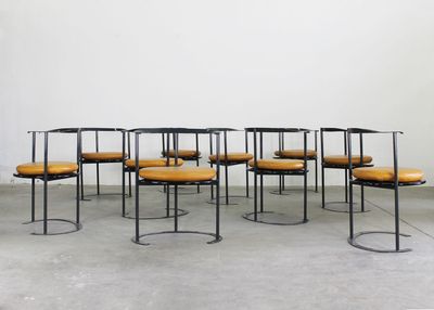 Luigi Caccia Dominioni Set of Ten Catilina Chairs with Leather Cushions Azucena 1970s