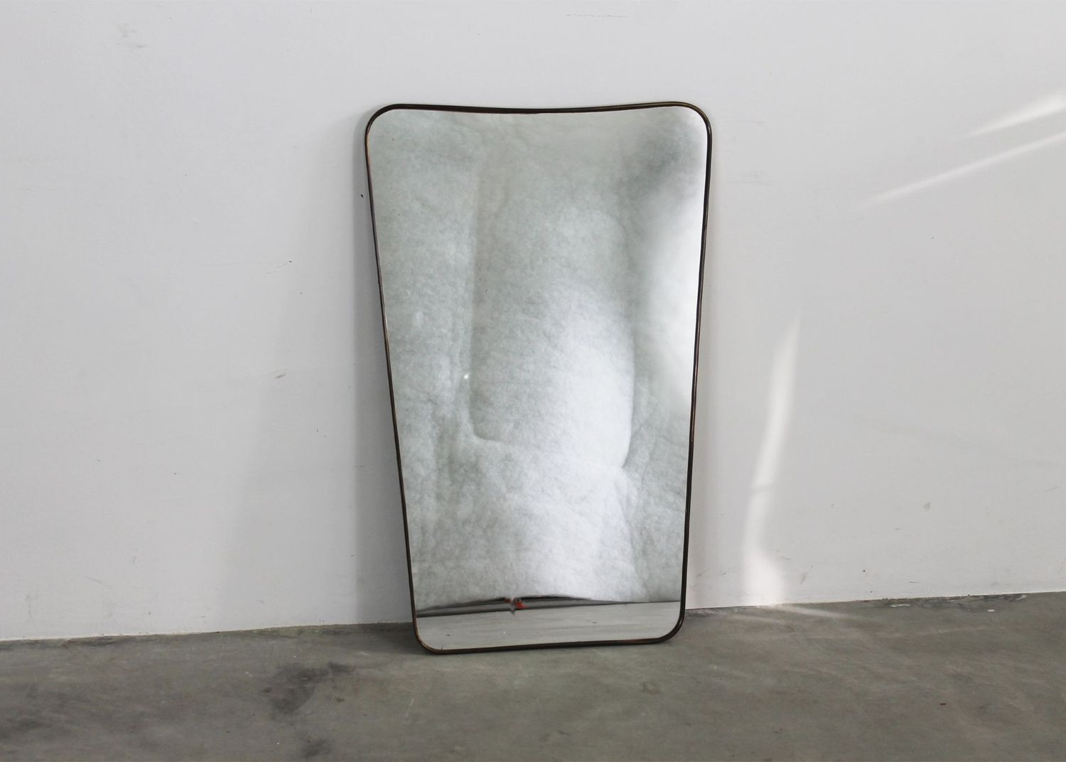 Gio Ponti (Attribuited to) Wall Mirror with Brass Frame Italian Manufacture 1950