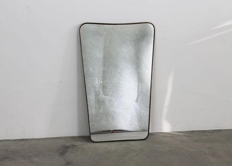 Gio Ponti (Attribuited to) Wall Mirror with Brass Frame Italian Manufacture 1950