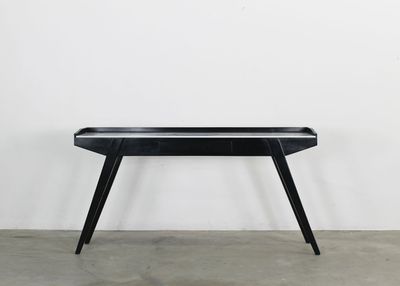 Console Table in Black Lacquered Wood and Zebrino Marble Italian Manufacture 1950s