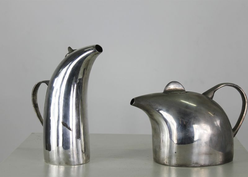 Aldo Cibic Set with Silver Plated Teapot and Coffeepot by Paola C 2000s