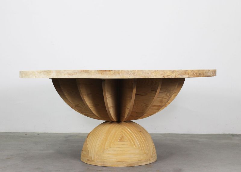 Mario Ceroli Round Table Rosa dei Venti in Wood by Poltronova 1970s