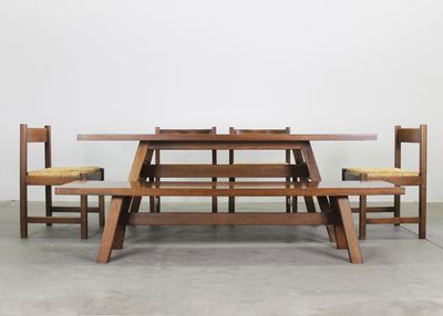 Giovanni Michelucci Dining Room Set with Table Bench and Chairs by Poltronova 1960s