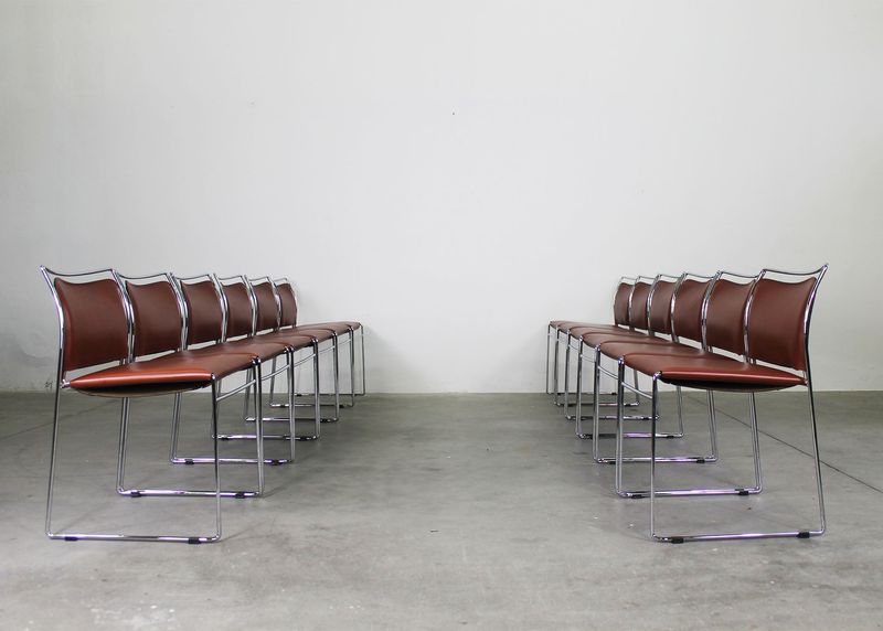 Kazuhide Takahama Set of Twelve Tulu Chairs in Leather and Steel by Simon Gavina 1970s