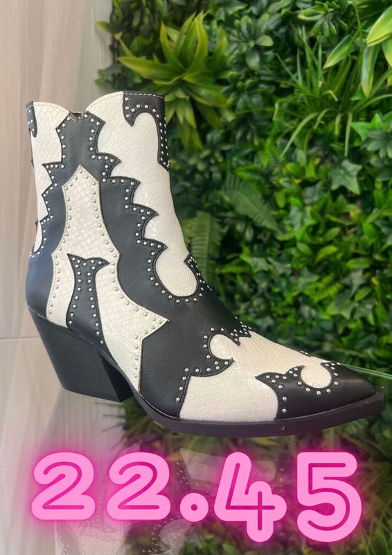 Botin cowboy blanco-negro