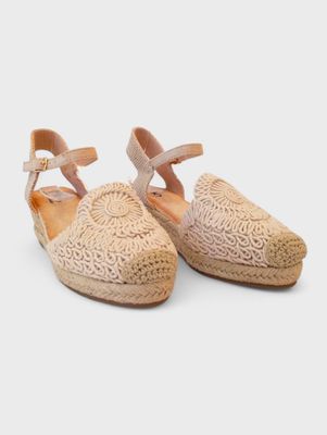 Cuña hilo flor mini beige