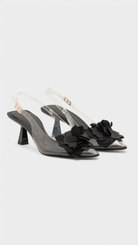 Tacon transparente flor negro
