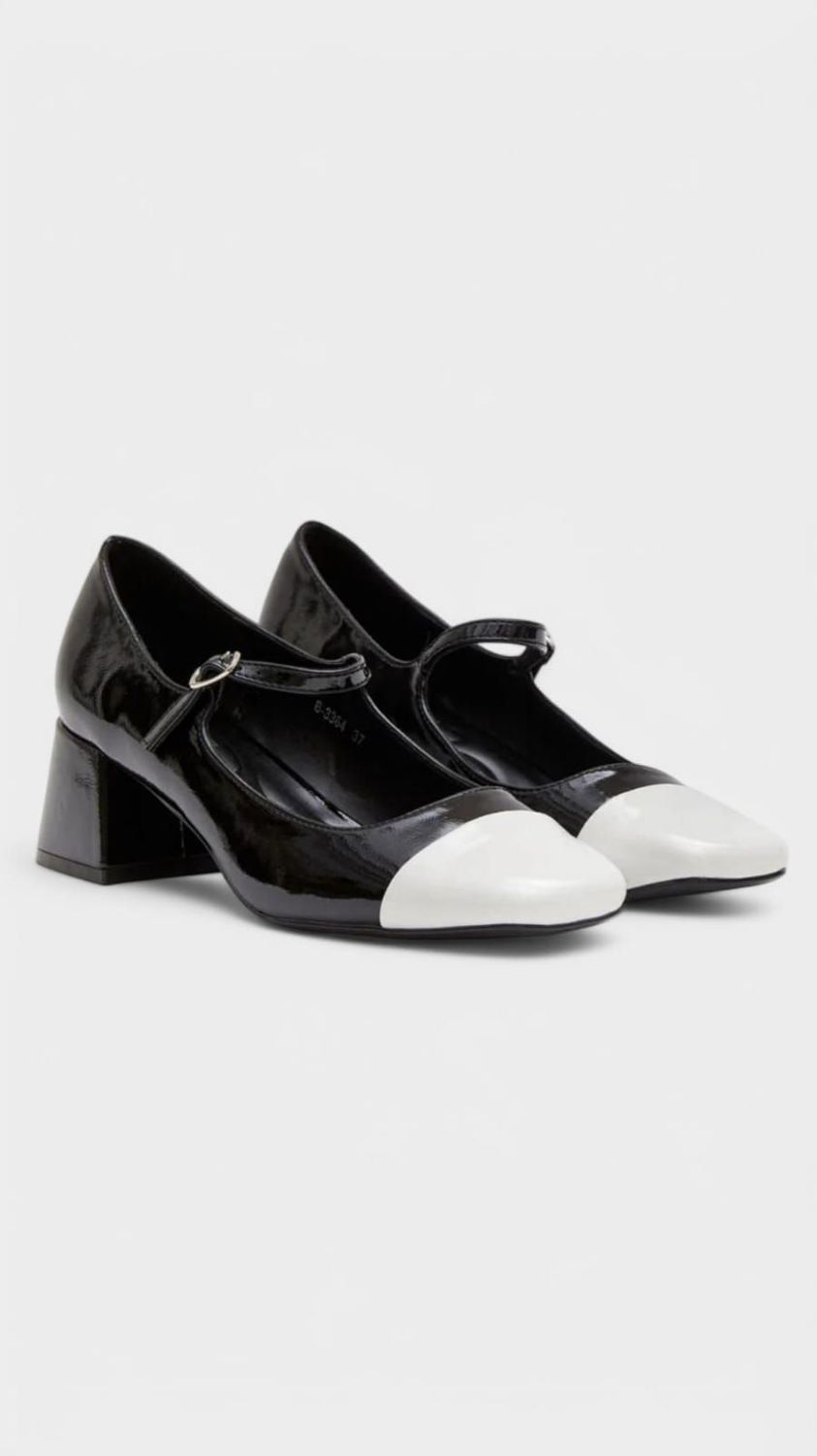 Zapato tacon bicolor mercedita negro/blanco