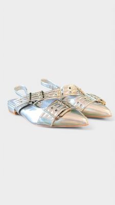 Zapato plano tiras hebillas plata
