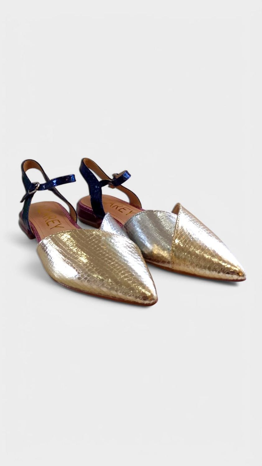 Zapato PIEL destalonado bicolor metalizado