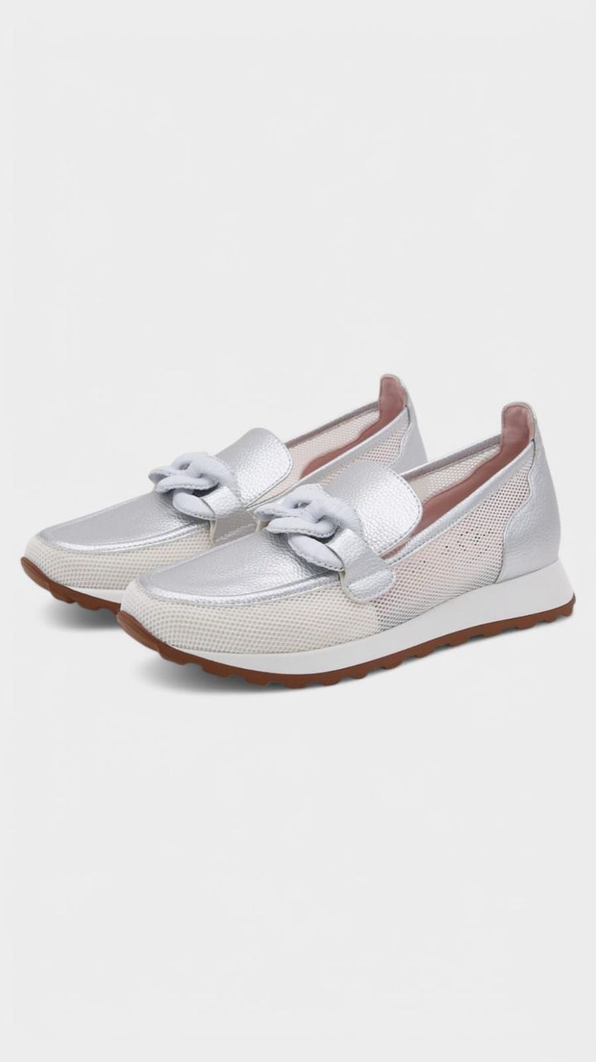Mocasin PIEL casual cadena plateado