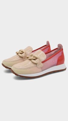 Mocasin PIEL casual cadena taupe-rojo