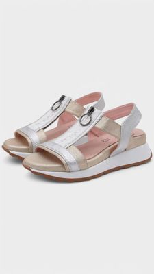 Sandalia PIEL deportiva cremallera metalizada