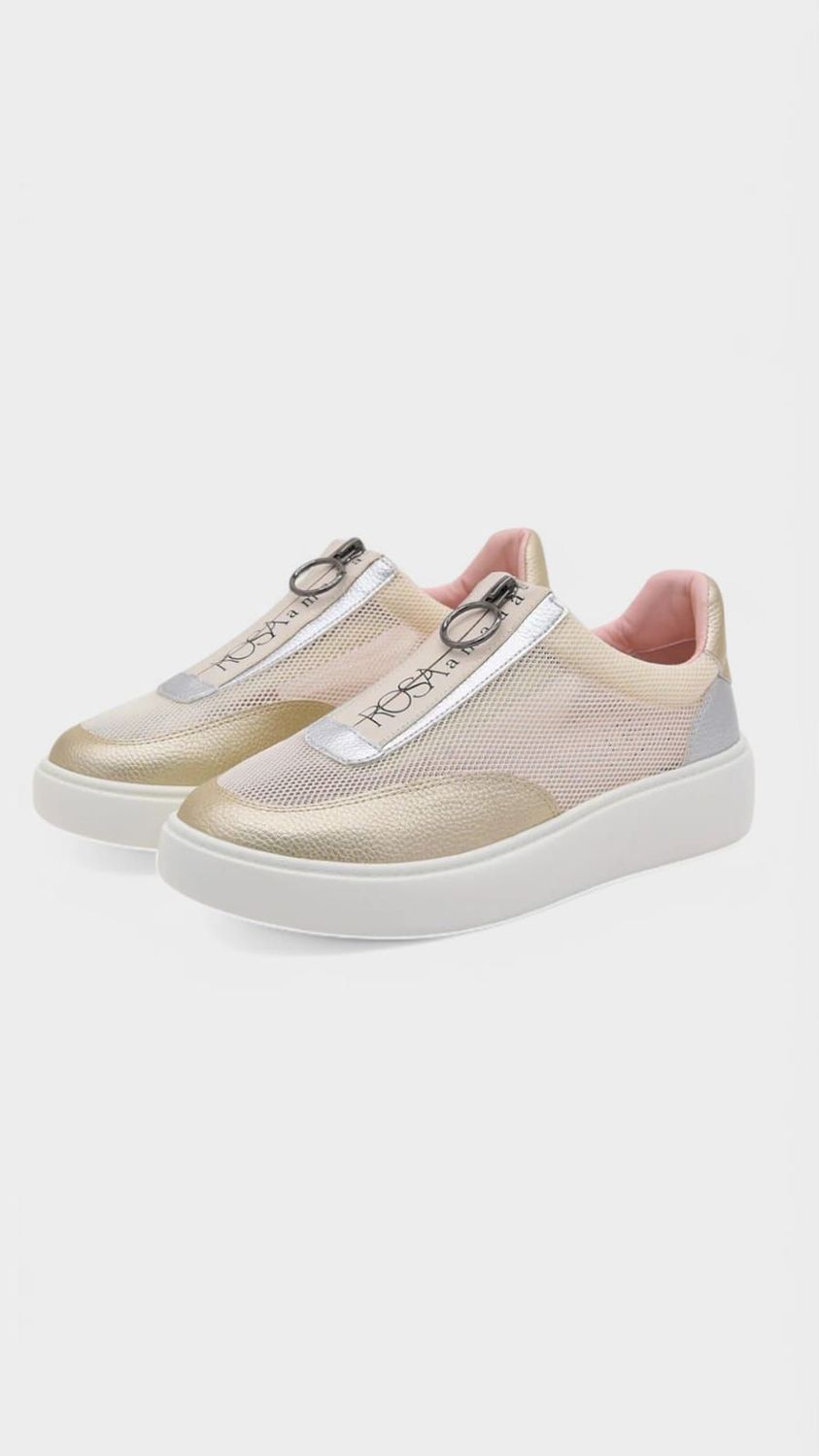 Tenis PIEL deportivo cremallera dorado