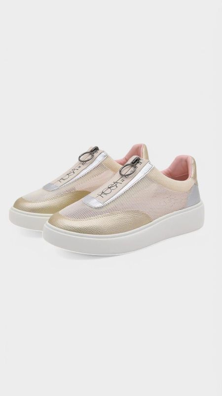 Tenis PIEL deportivo cremallera dorado