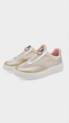 Tenis PIEL Deportivo Cremallera Dorado