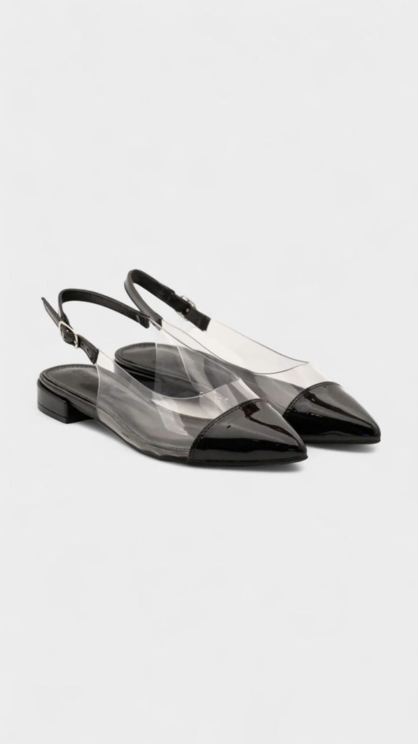 Zapato destalonado transparente pico negro