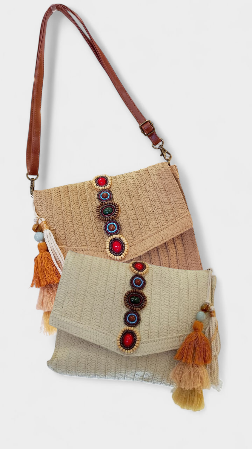 Bolso Rafia Bandolera Hilos