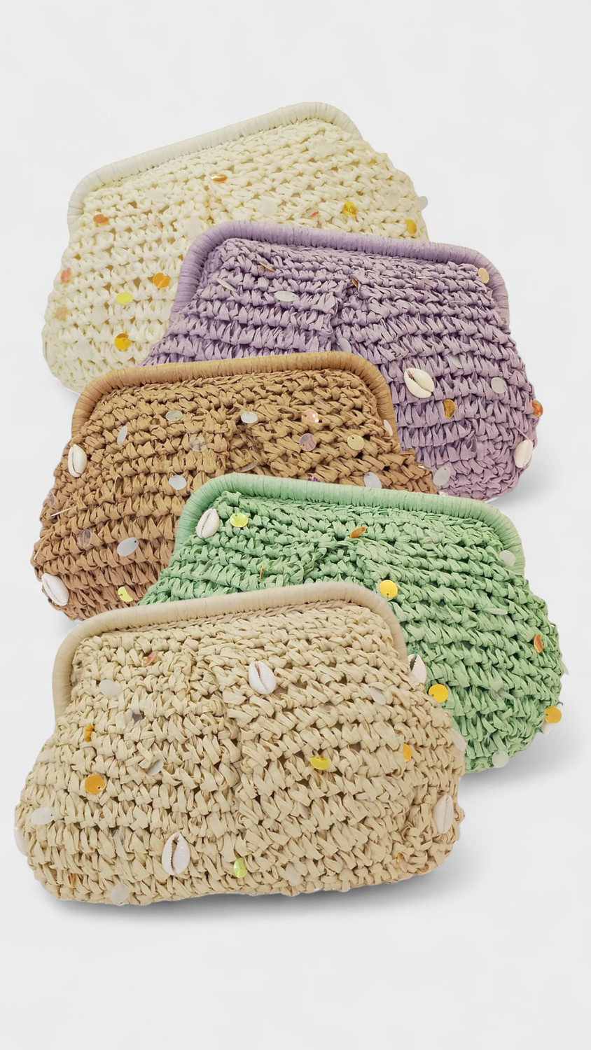Bolso Rafia Mano Bicolor Conchas
