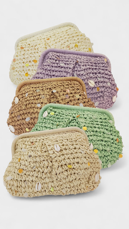 Bolso Rafia Mano Bicolor Conchas