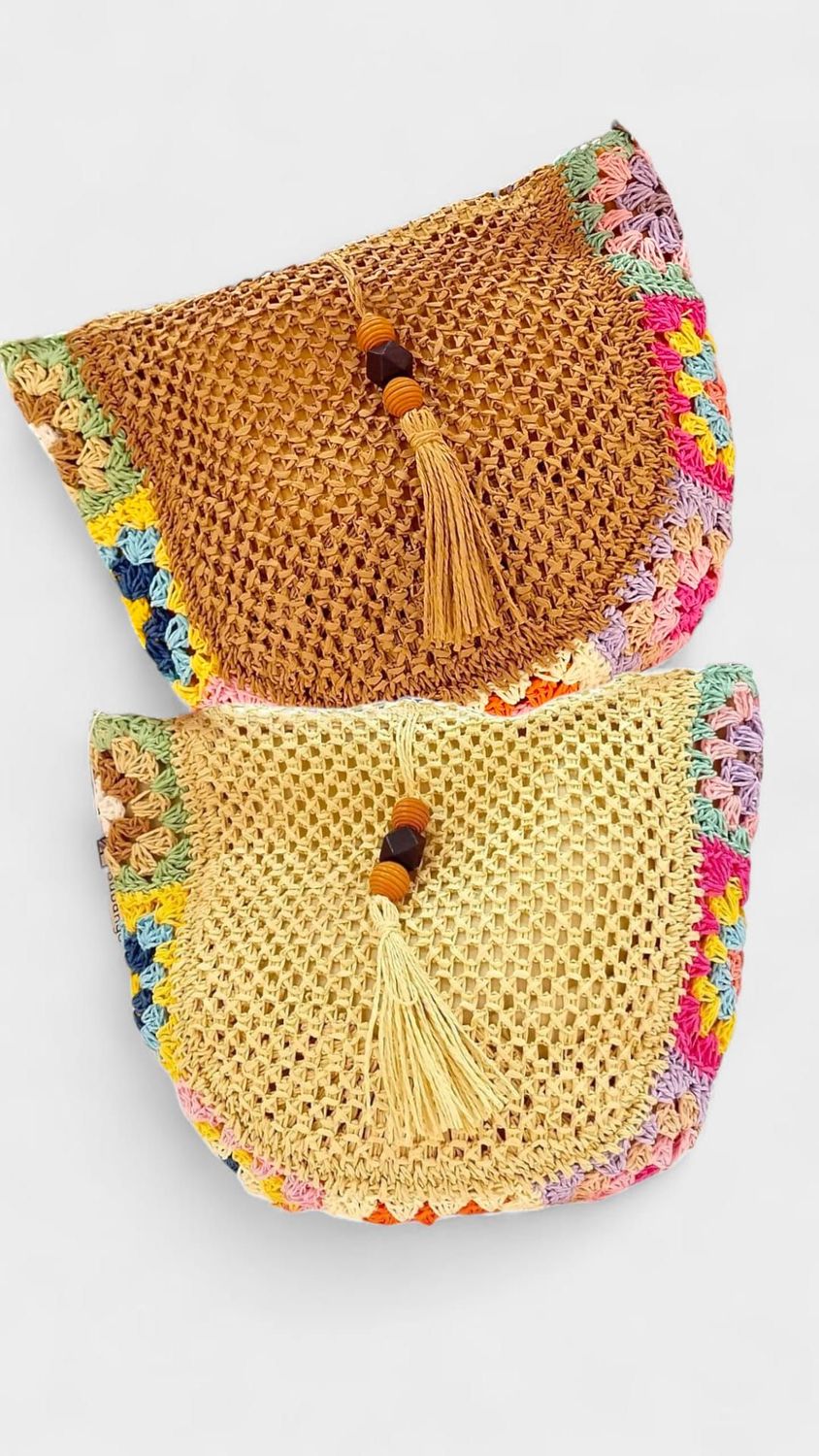 Bolso rafia flores semi