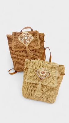 Bolso mochila rafia abalorios