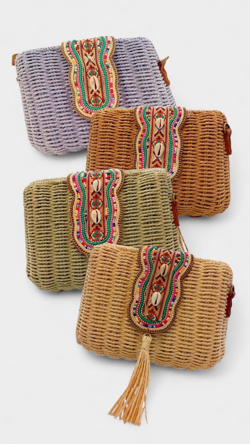 Bolso rafia conchas