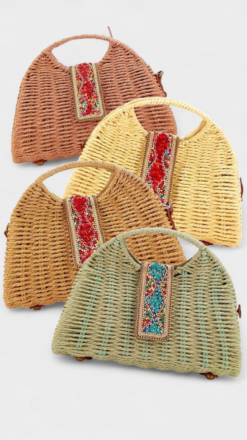 Bolso rafia abalorios